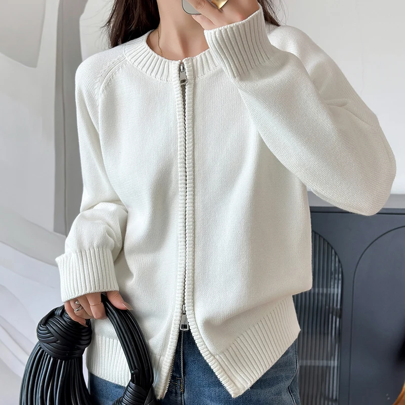 YTFidio 100% Cotton Women O-neck Thick Zipper Solid Cardigan Luxury Designer Clothing Woman Pullover Female Tops 401 image 3