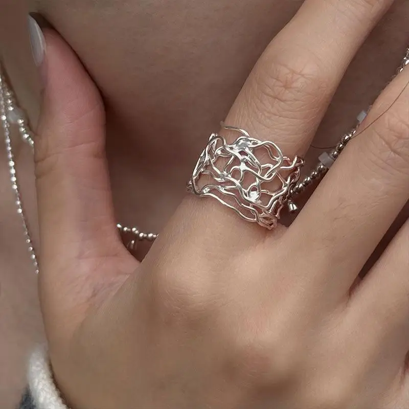 حار بيع تصميم شبكي مع خطوط بسيطة نمط عصري وبسيط قابل للتعديل للأزواج هدايا مجوهرات الحفلات السميكة #3