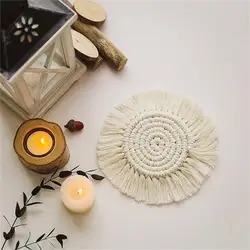 Handwoven Macrame Tassel Coasters Coffee Cup Pot Holder Pad  Insulation Coffee Cup Pad Mats Plate Non-Slip Placemat Table Mat Bo