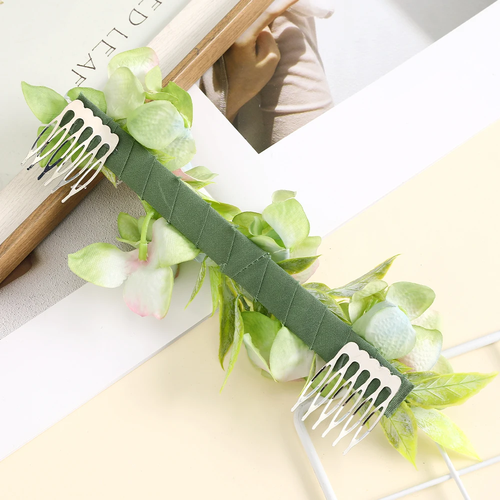 Bride Flower Hair Combs Wedding Headwear Romantic Rattan Floral Hairpin Hair Comb Clip Back of Head Women Hair Accessories