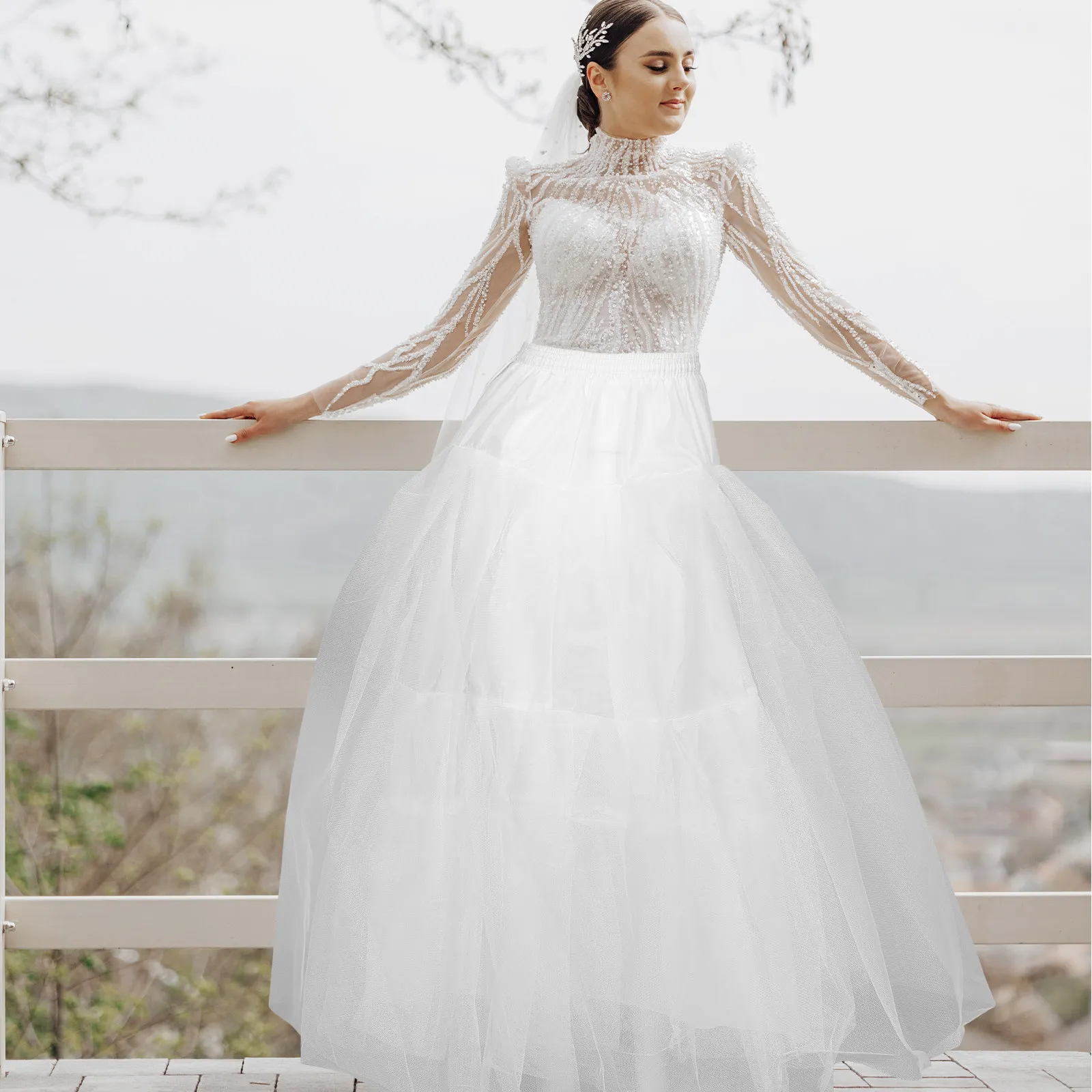 Hoopless Petticoat Layered Tulle Floor Length Underskirt Wedding Dress Elastic Waist Comfortable Support Bridal Plus Size