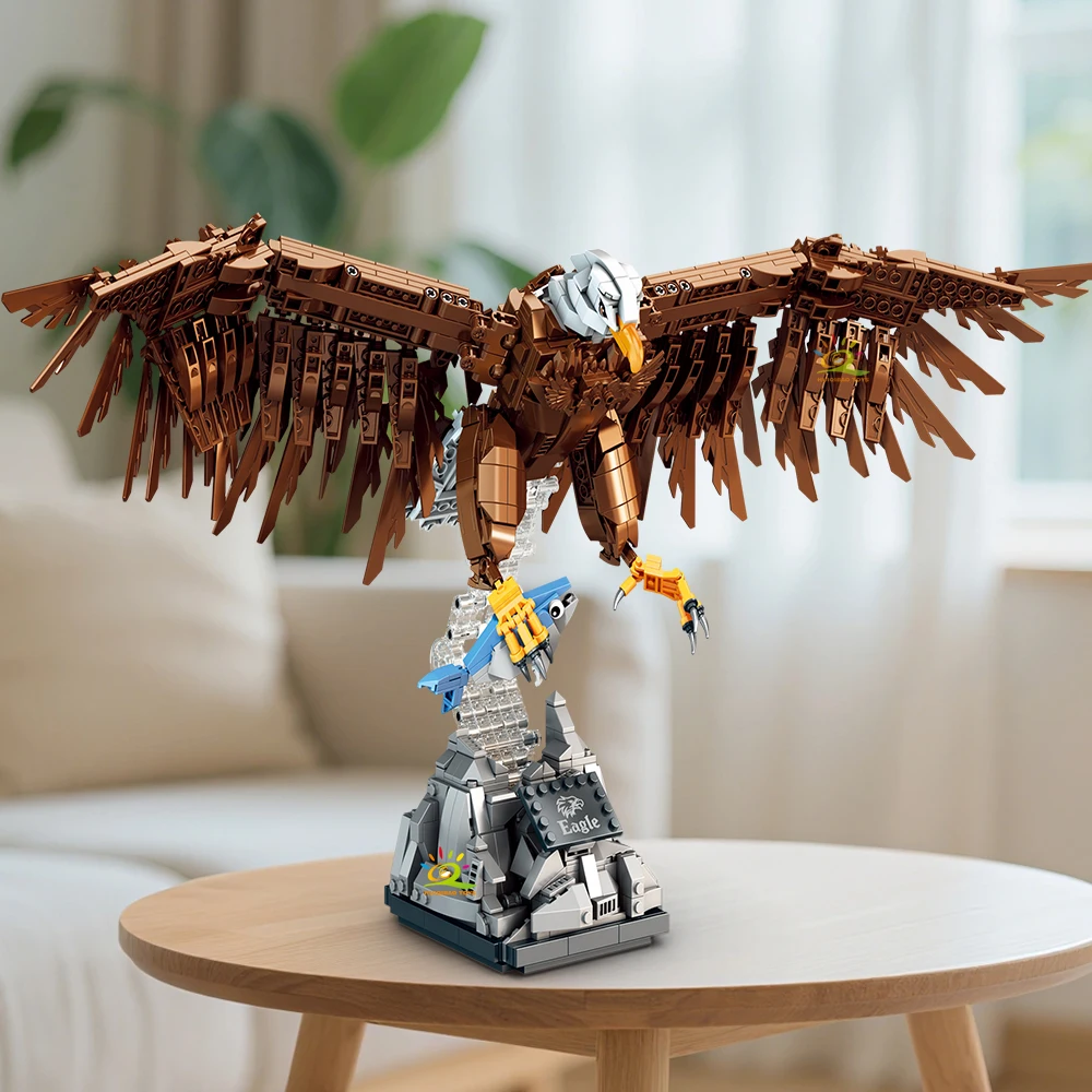 HUIQIBAO MOC Eagle Model Building Block Falcon Animal Series Bricks Assembly Toy For Children DIY Home Desk Decoraction