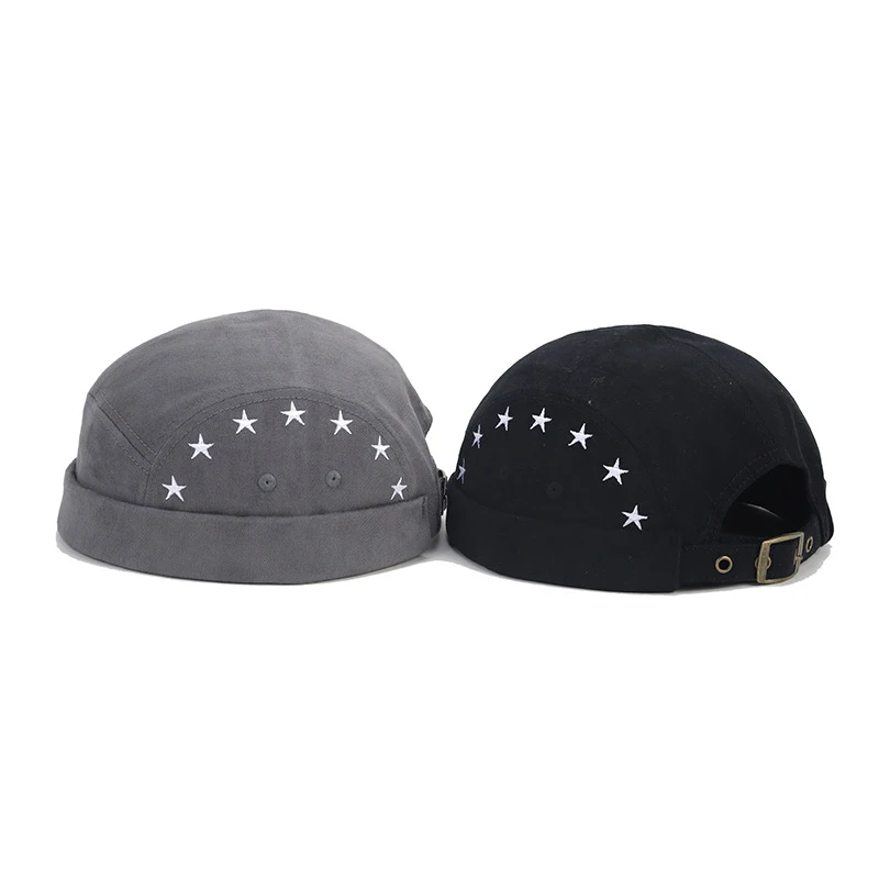 Bocca Embroidery Brimless Cap Without Visor Docker Caps Star Pattern Beanie Hat Adjustable Four Seasons Unisex Hats High Quality