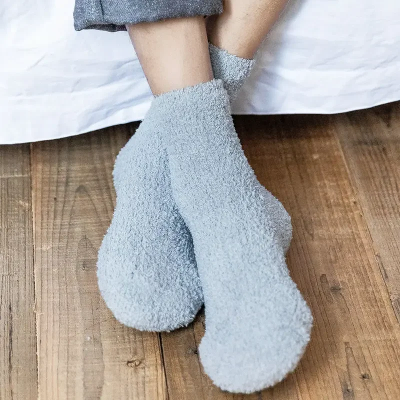 1/3Pairs Coral Fleece Socks Men Solid Color Loose Socks Winter Warm Velvet Home Fluffy Stocking Thicken Thermal Sleeping Sox