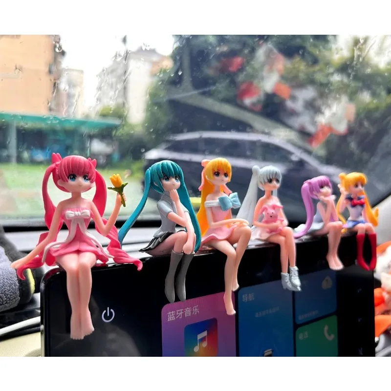 Cartoon anime girl sitting ornament，Cute Hatsune Miku sailor moon figure doll，Automotive center console decoration birthday gift