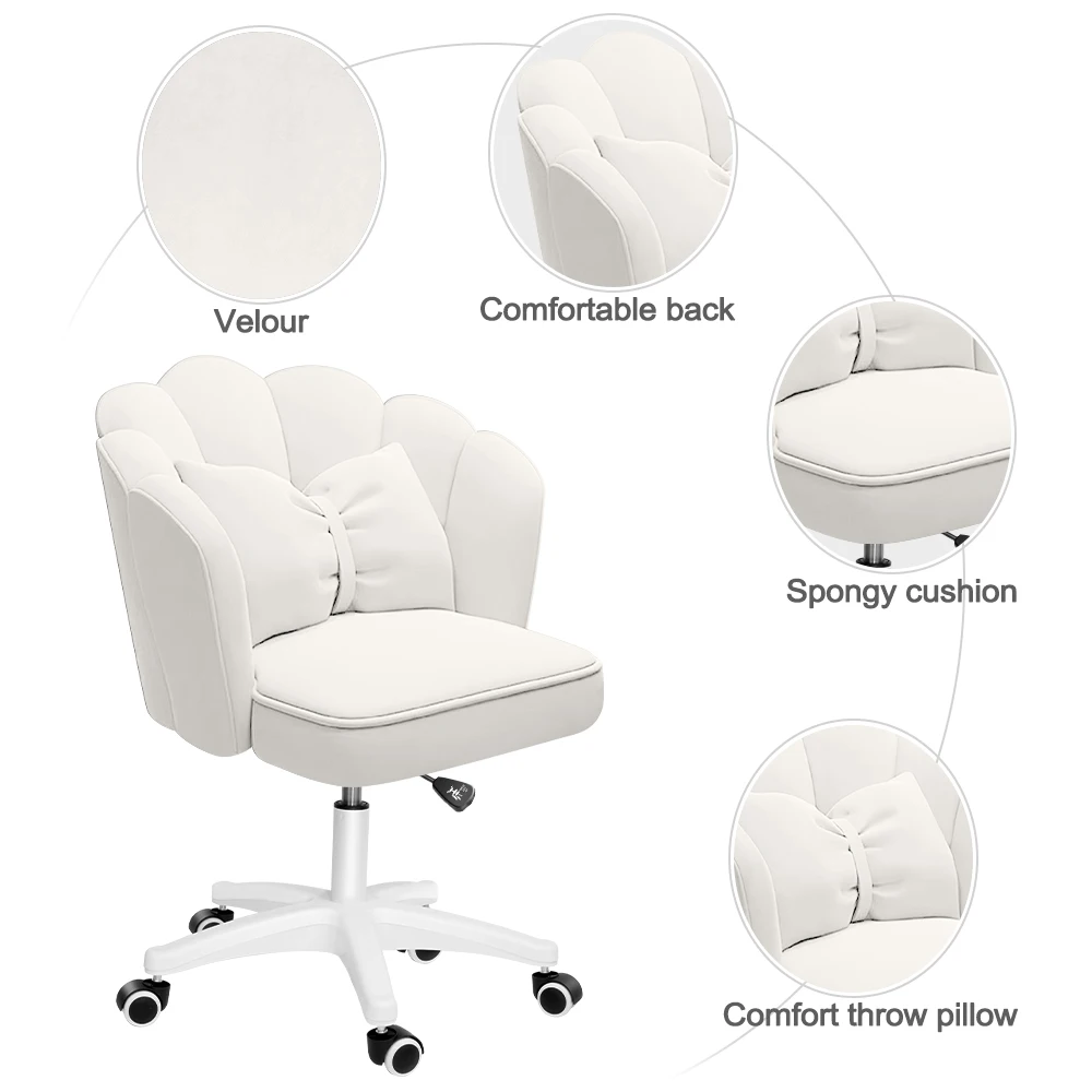 Cute Petal Desk Chair Velvet Home Office Butterfly Chairs with Bow Cushion Makeup Vanity Chair for Bedroom Computer Task Chairs image 4