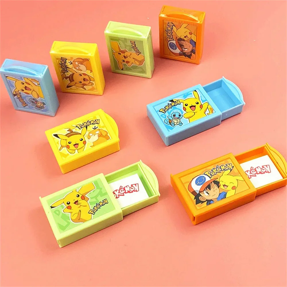 Random 1pcs/Pokemon Eraser Magic Box Creative Cartoon Pikachu Anime Figure Drawer Eraser Kids Toys Student Learning Award Gifts