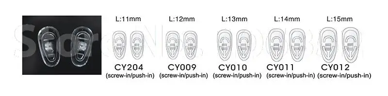 Retail 20pieces=10pairs Eyeglass symmetrical Silicone nose pads size 11mm 12mm 13mm 14mm 15mm screw In Push In Accessory