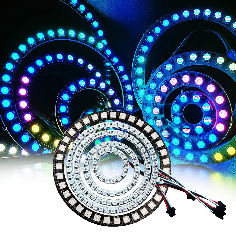 Imagem -05 - Lâmpada Redonda Led Pixel Ring Rgb Ws2812b Endereçável Individualmente Módulo Smd 5050 Bulat 16 24 35 45 Bit Branco Preto Pcb Hot dc 5v