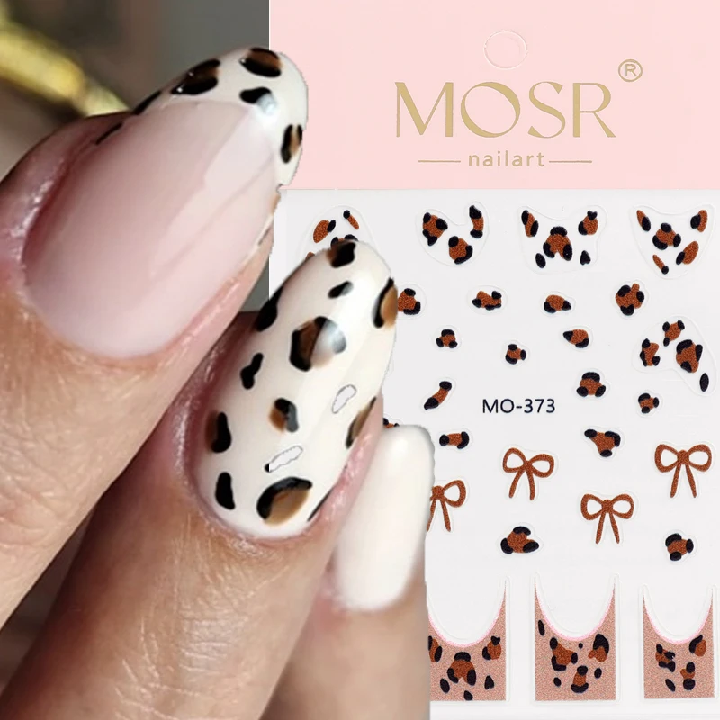 Adesivi per unghie con stampa leopardata 3D Simpatico design con fiocco nero Adesivo per unghie Decalcomanie per arte Slider Fiocco per pelle Decorazione per manicure francese