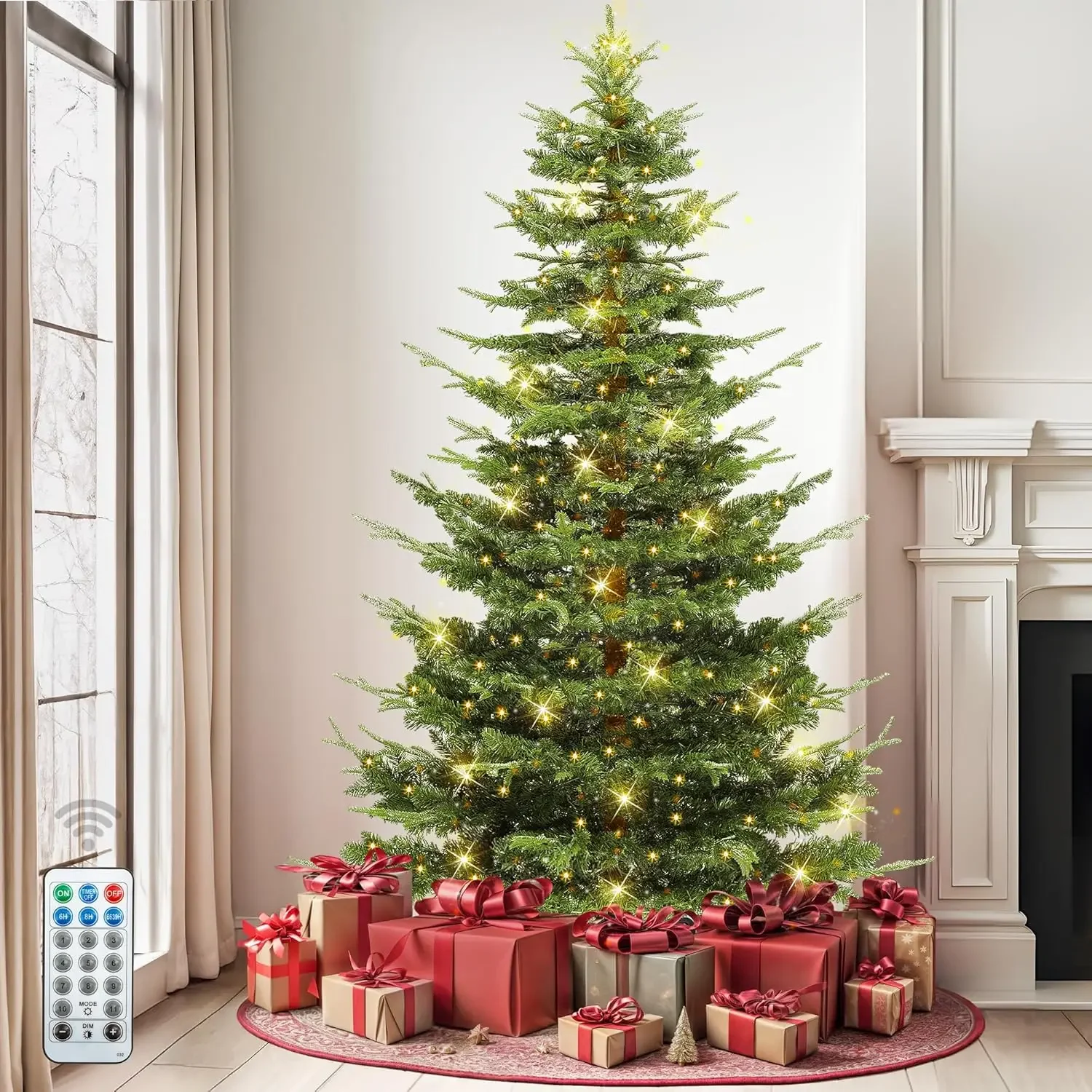6.5ft Aspen Fir Christmas Tree, Layered Artificial Christmas Tree with Crystal Embellishments, 900 Mixed PE & PVC Branch Tips
