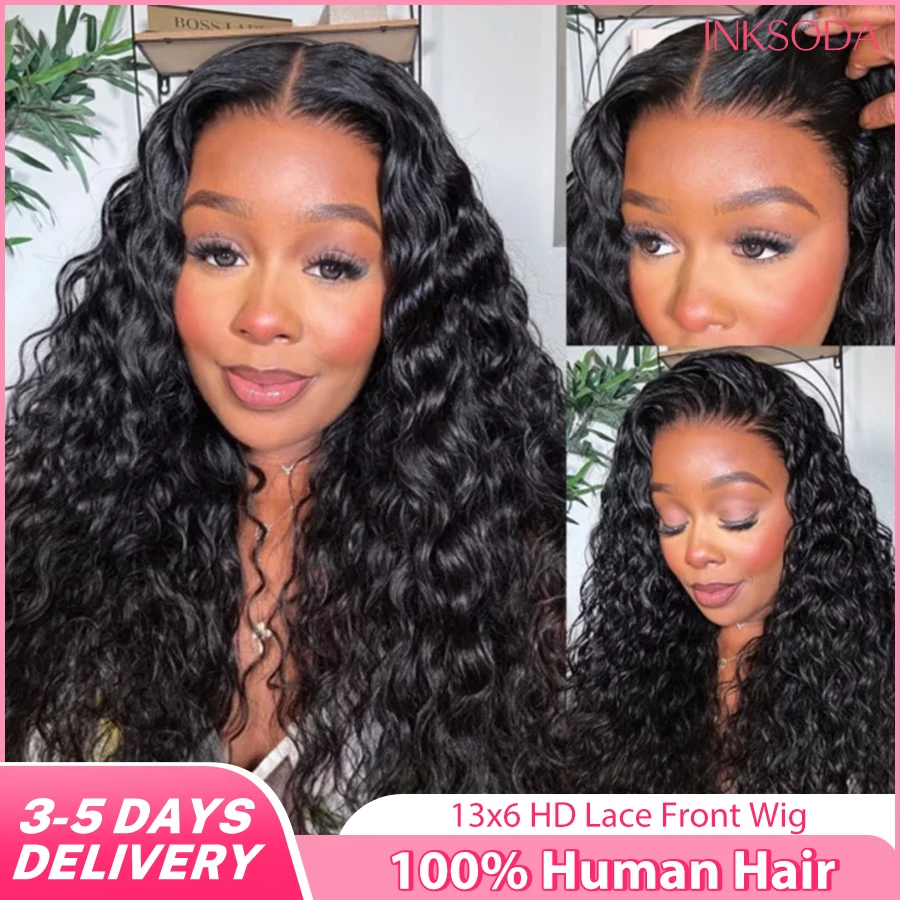

13x6 HD Lace Frontal Wig Water Wave Human Hair Wig Curly Wigs 1B Black Deep Wave Wigs Brazilian Hair Wigs Human Hair For Women