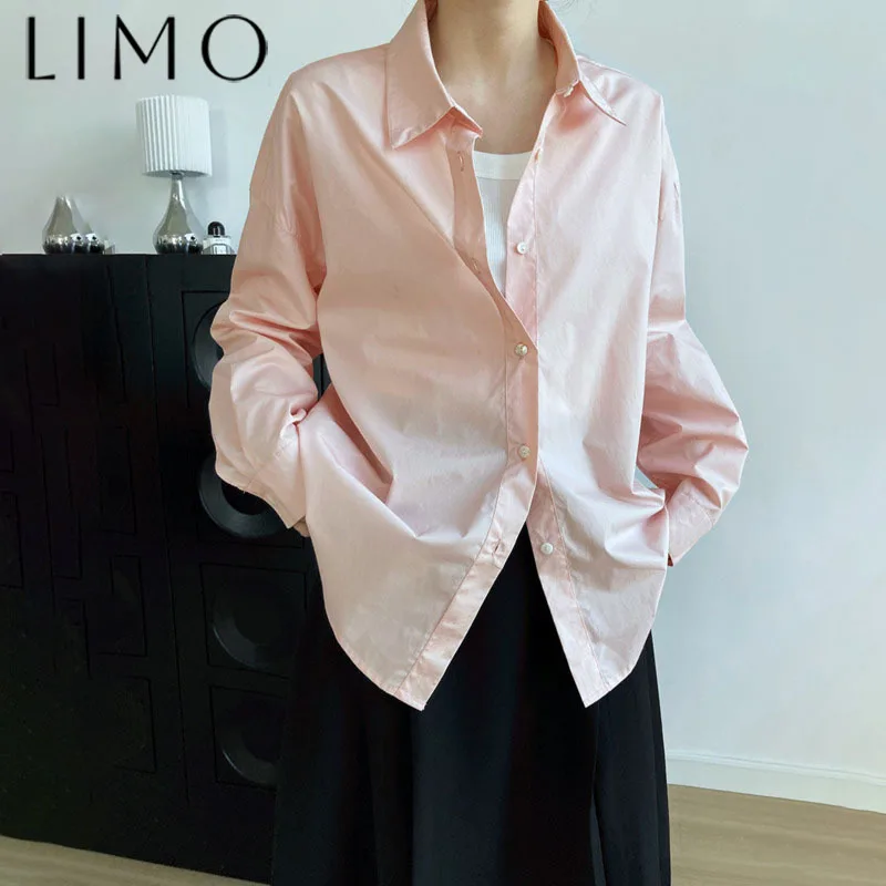 

LIMO Designer Women’s Blouse Spring Summer Long Sleeve Fit Lapel Collar Single Breasted Casual Elegant Chic Minimalist Fashion
