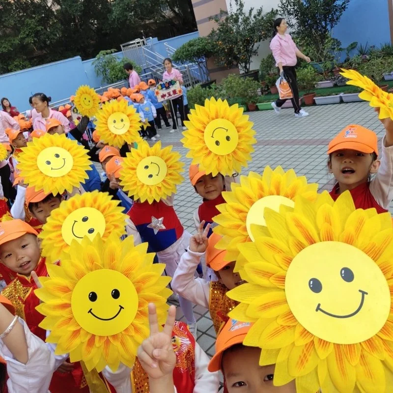 زهرة عباد الشمس الإبداعية للرقص للأطفال الصغار، زهرة محمولة باليد على شكل زهرة الشمس للمناسبات الرياضية