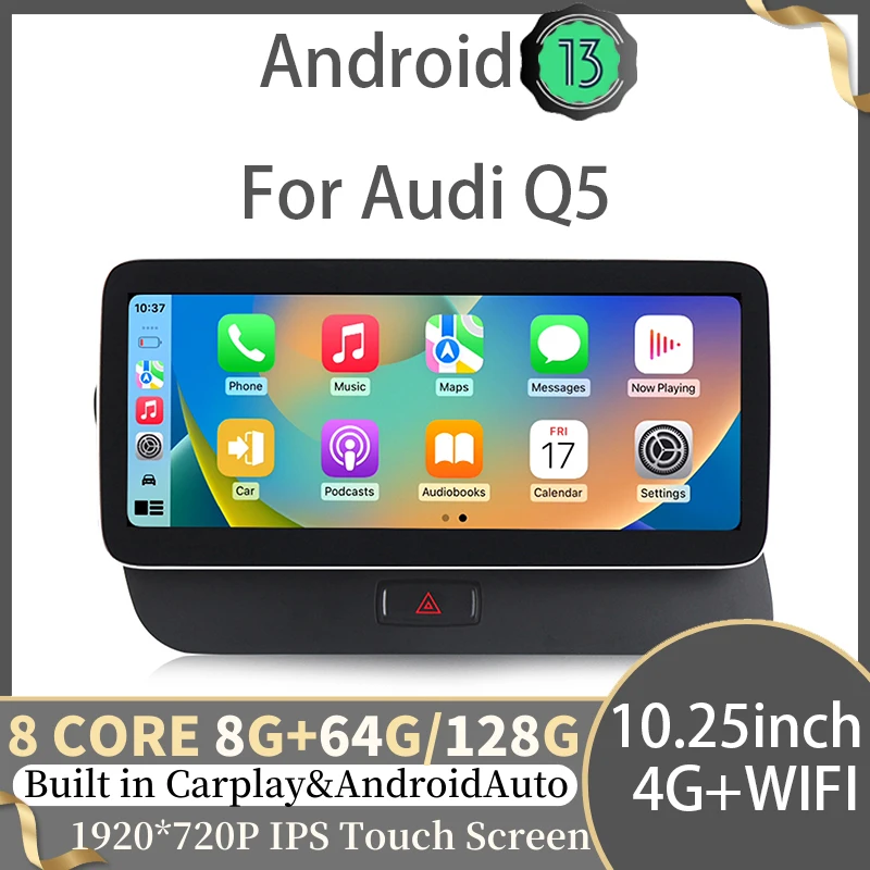 Android13 12.5inch Wireless Carplay Auto For AUDI Q5 09-16 Car Multimedia Video Players GPS Navigation Bluetooth Streeo Radio 4G