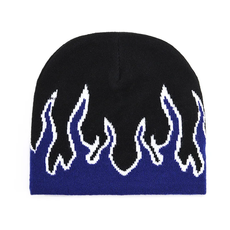 Winter Outdoor Warm Needle Woven Cap Flame Pattern Wool Hat Street Skull Hat Anti -cold Cotton Hat  Beanie  Beanies for Men