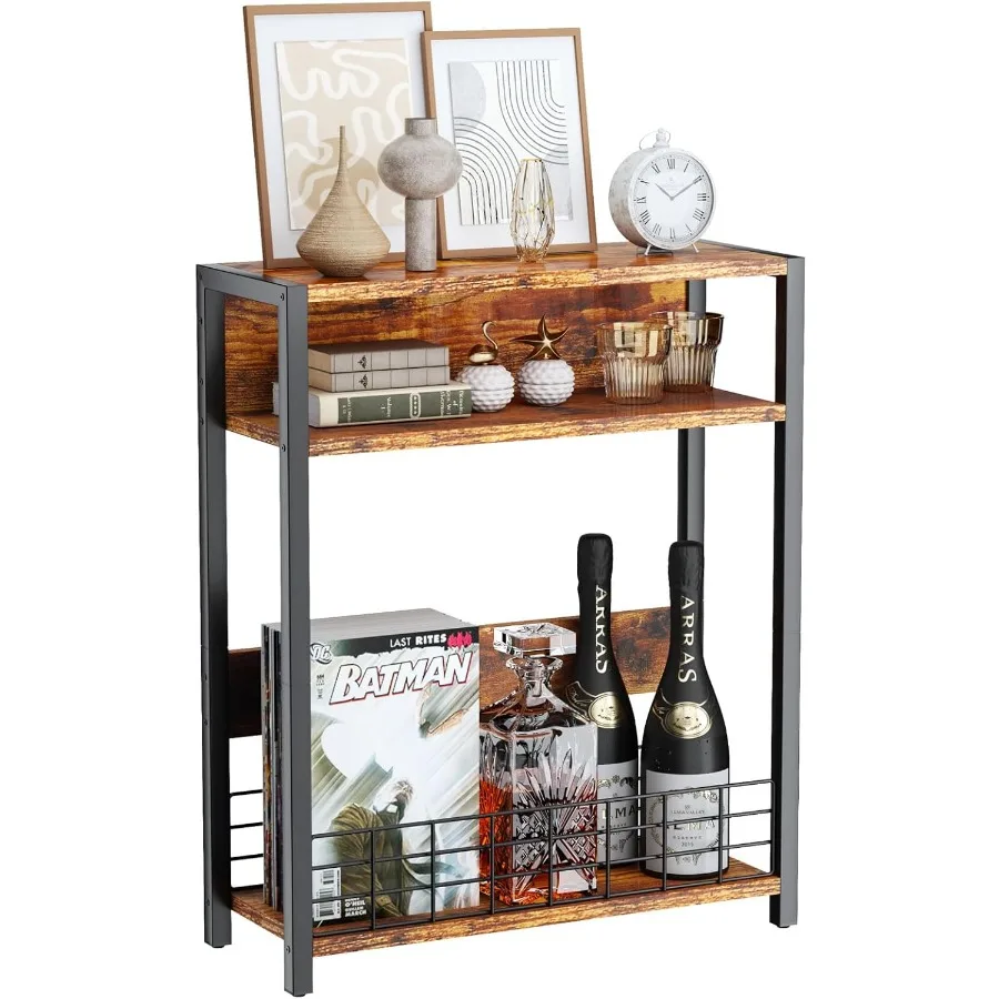 

Narrow Side Table with Storage Shelf 3 Tier End Table Modern Sofa Table Small Nightstand with Magazine Rack Telephone Table for