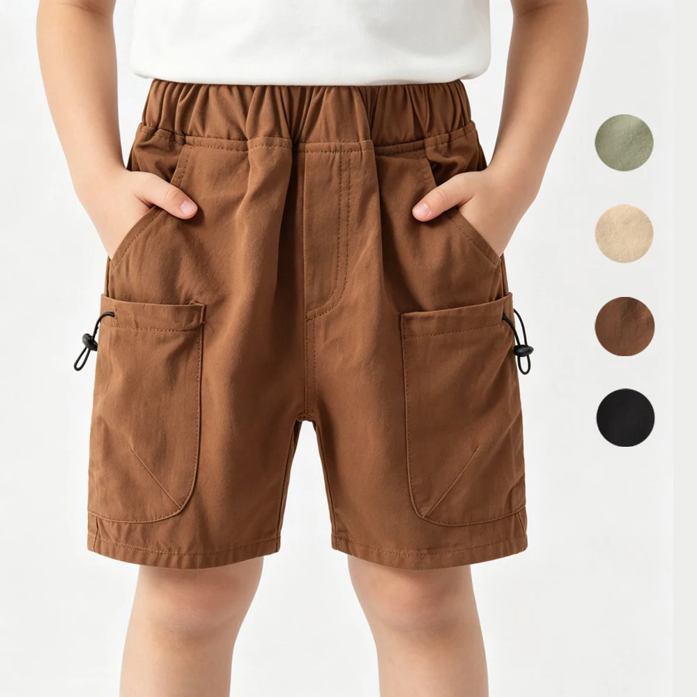 Pantalones Cortos Cargo 100% Algodón para Niños de 2 a 8 Años, Color Marrón Beige, Holgados, Deportivos, con Bolsillos Grandes, Casuales