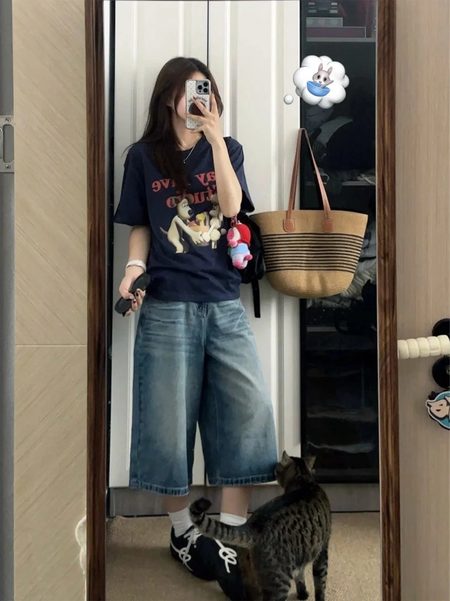 

High Waist Wide Leg Jeans American Retro Style Summer New plus Size Slimming Concealing Thin Seven-Foot Denim Pants