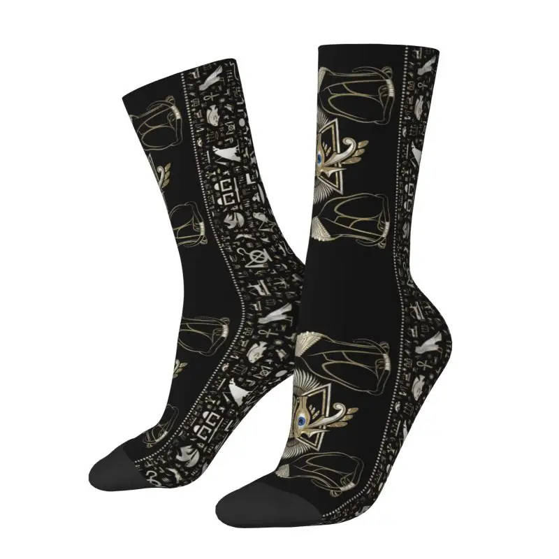 

Cool Mens Egyptian Cats Hieroglyphs Dress Socks Unisex Warm Breathbale 3D Printed Egypt Eye Of Horus Crew Socks