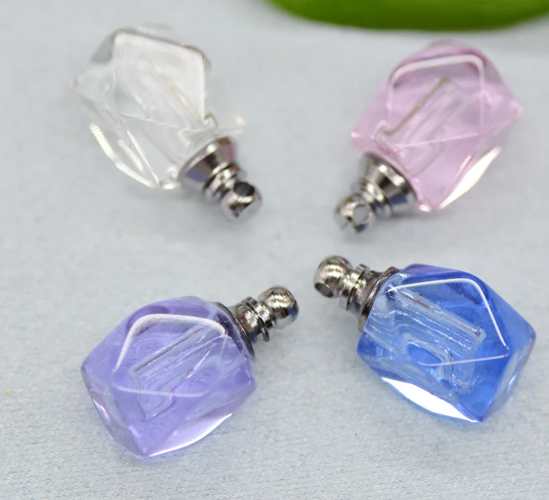 100PCS/LOT polyhedron crystal wishing bottle. Perfume bottle pendant. Mixed colors randomly sent 18X10MM