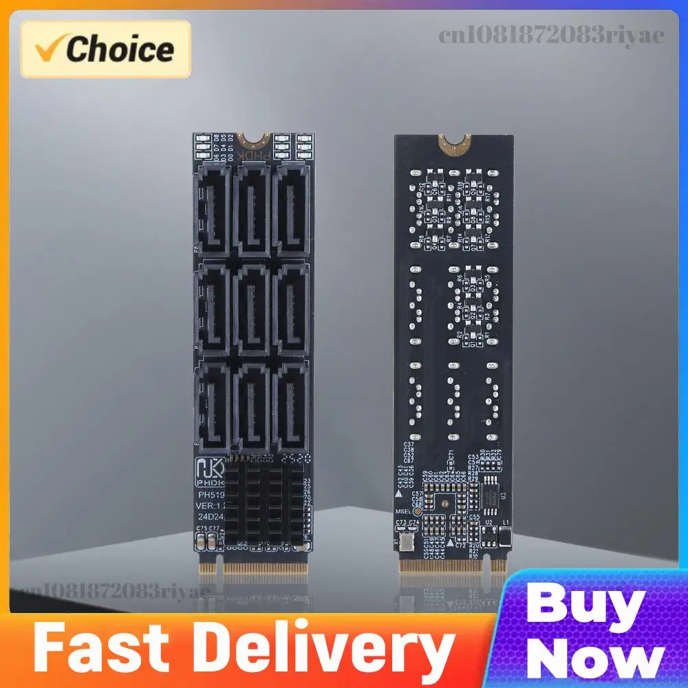 M.2 M KEY Nvme To 9 Ports SATA 3.0 Adapter 6Gbps M.2 To SATA Adapter PCIE 3.0 X2 Hard Disk Capacity for Desktop PC