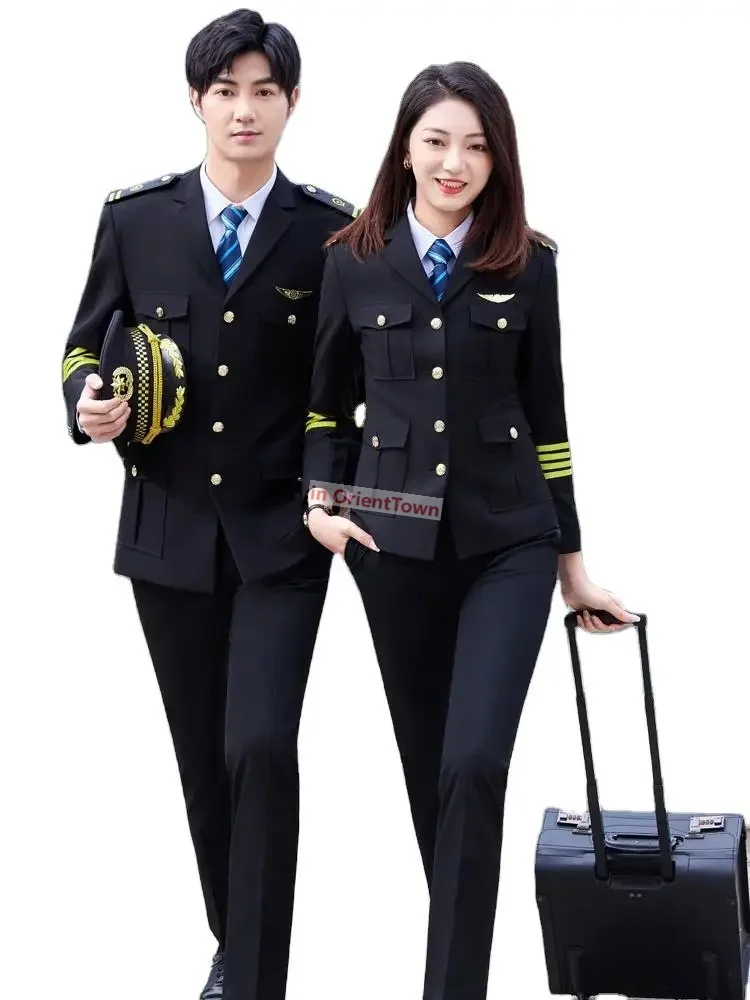 Airline Occupation Pilot Women Trousers Set Spring Men Band Performance Clothing Security Work Uniform Airpot Protocol Clothes