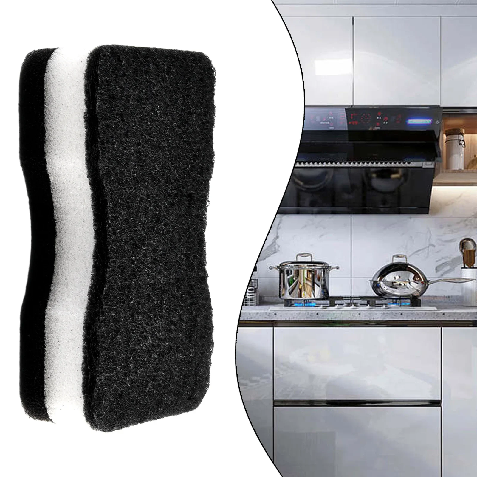 

5pcs New Dish Kitchen Showers Worktops Sponge Rub Scouring Pad 11x6.5x3.5cm Black Cleaning Brushes Loofah Reuse