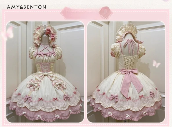 

Sweet Girl Lolita Birthday Dress for Women Elegant Temperament OP Evening Dresses Cute Bow Puff Sleeve Princess Puffy Dress