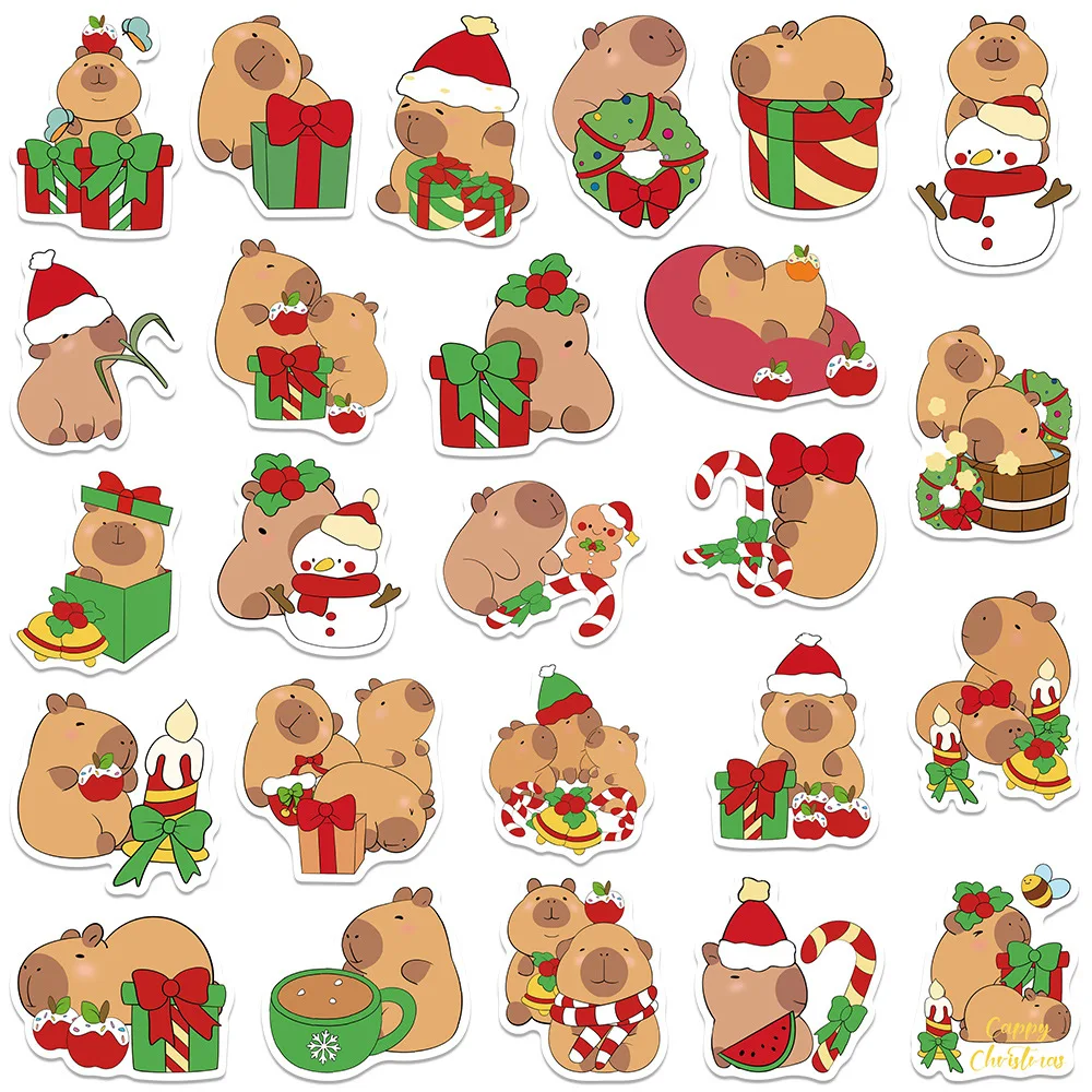 10/50PCS Kerst Capybara Graffiti Stickers Leuke Dieren Cartoon Decal DIY Laptop Telefoon Gitaar Koelkast Cup Skateboard Kid speelgoed