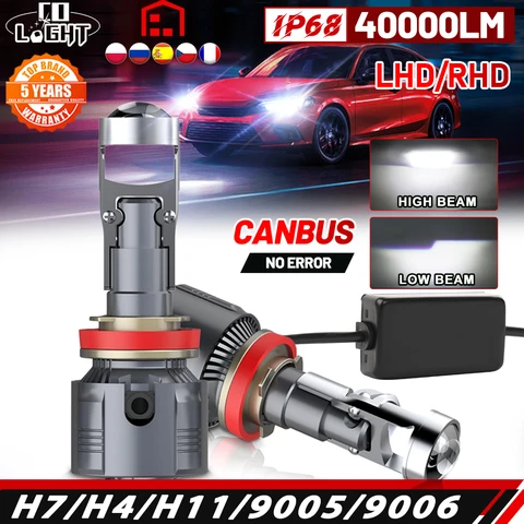 Светодиодные Лампы CO LIGHT H7 H11 H8 H4 Для Фар Автомобиля, Мини-линзы Проектора, 40000 Лм, 6000K, 12В 24В
