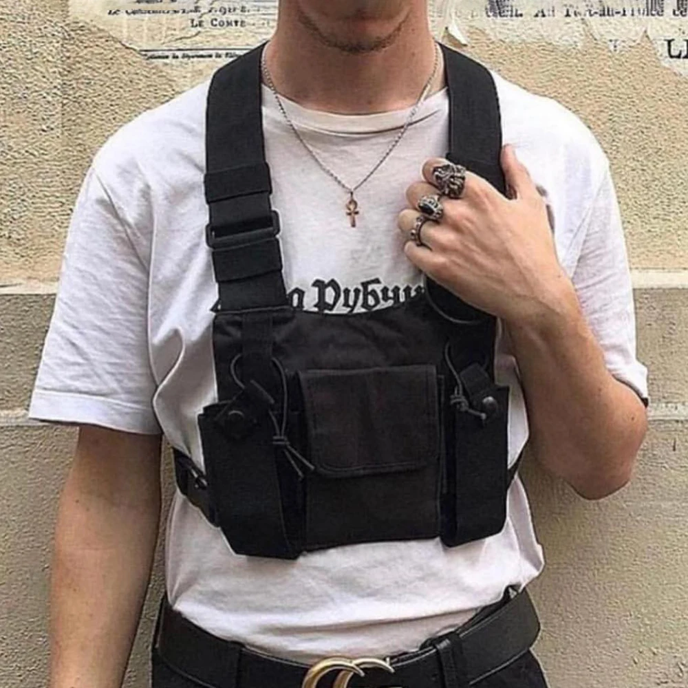 Функциональная тактическая нагрудная сумка для женщин, модный жилет в стиле хип-хоп, уличная сумка, повседневная поясная сумка, унисекс, черная нагрудная сумка