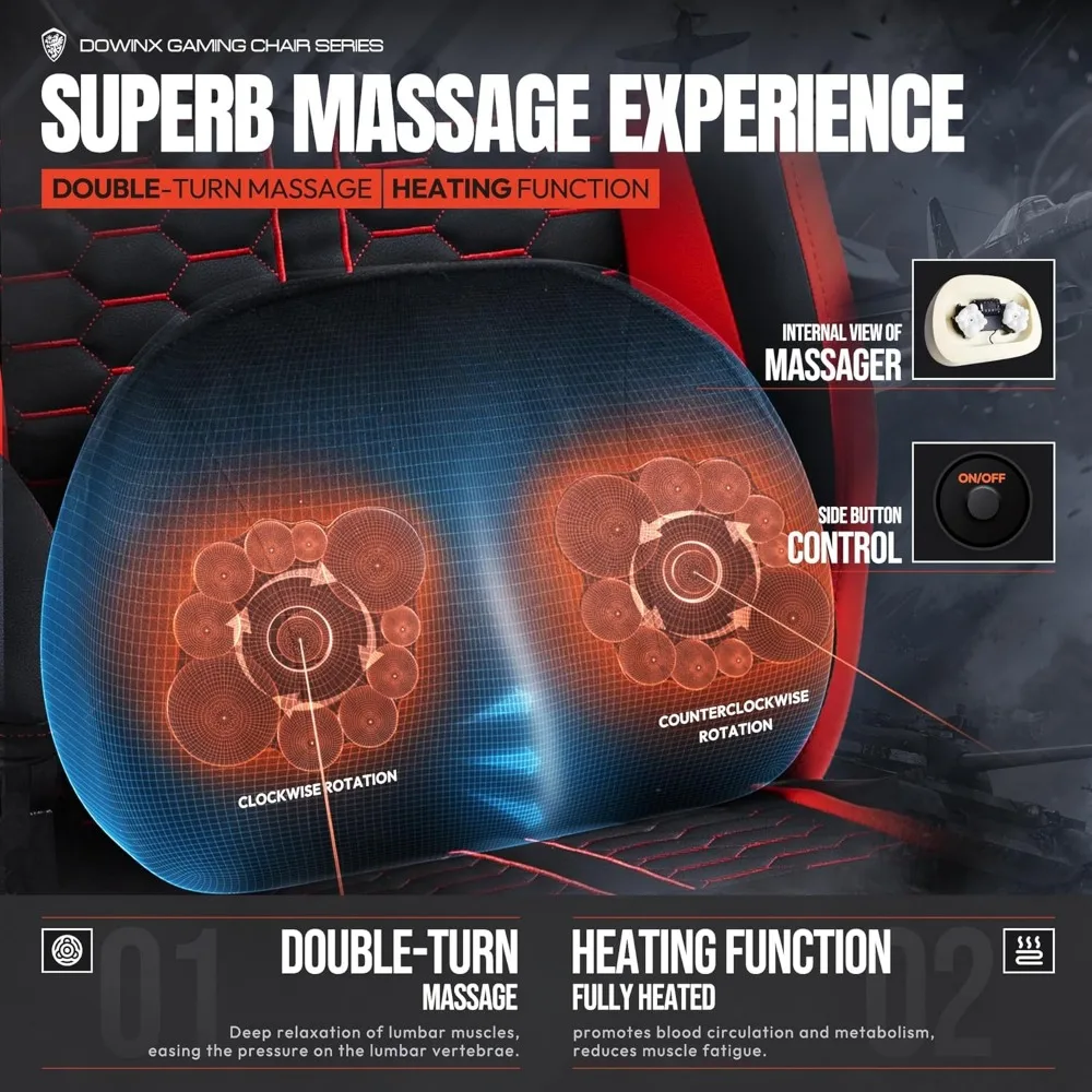 كرسي ألعاب مريح لدعم قطني للتدليك مع مقعد ساخن ووسادة زنبركية للجيب ومسند للقدمين لتمارين الألعاب المريحة