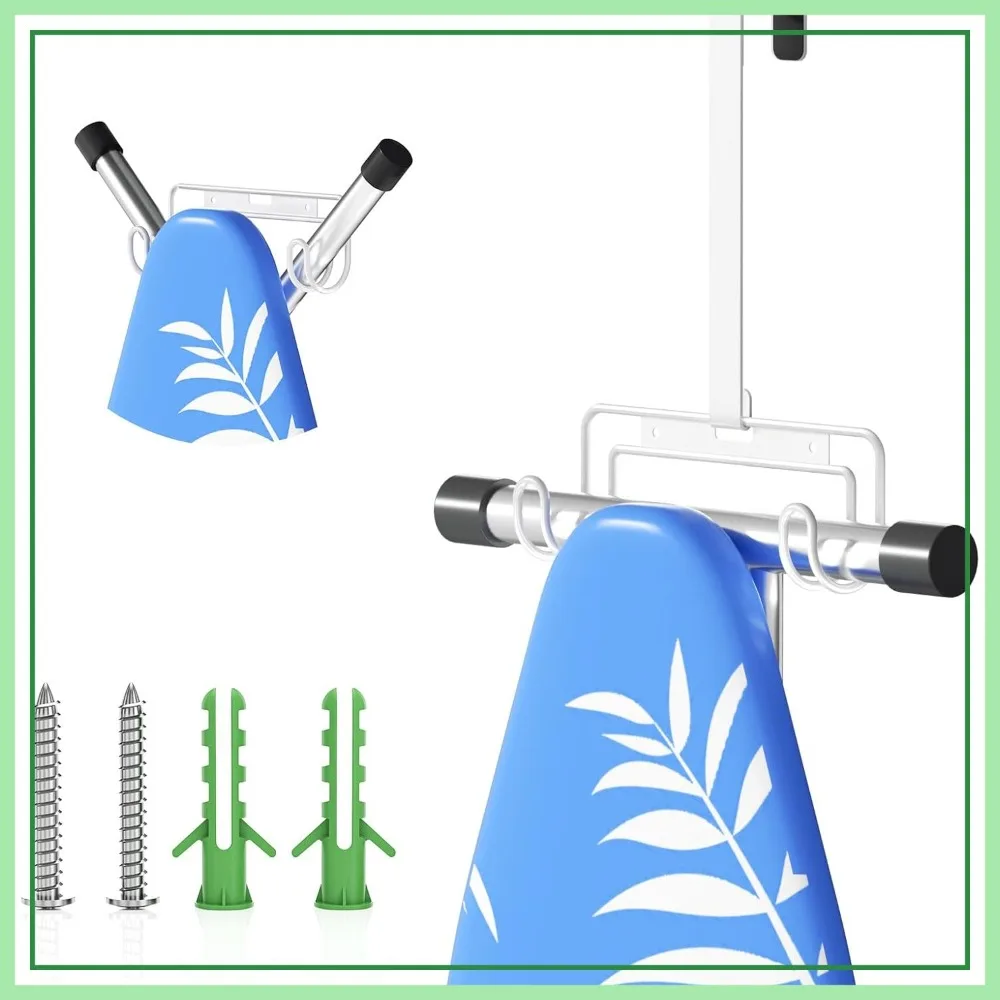 

Ironing Board Holder Wall Mount Over The Door Hanger for Laundry Rooms, Metal, for Y or T Leg (White)