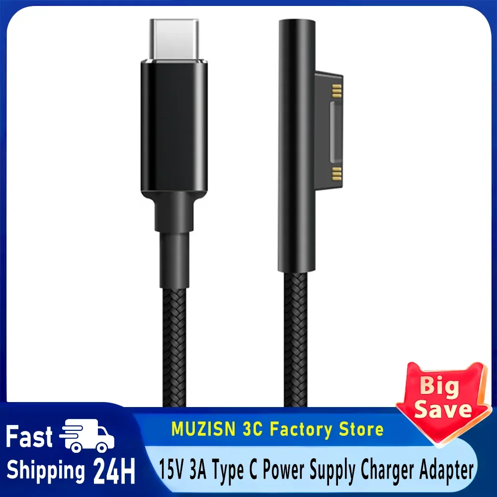 15V 3A Type C Power Supply Charger Adapter USB C PD Charging Cable for Microsoft Surface Pro 8/7/6/5/4/3 Laptop Book 3/2/1 GO