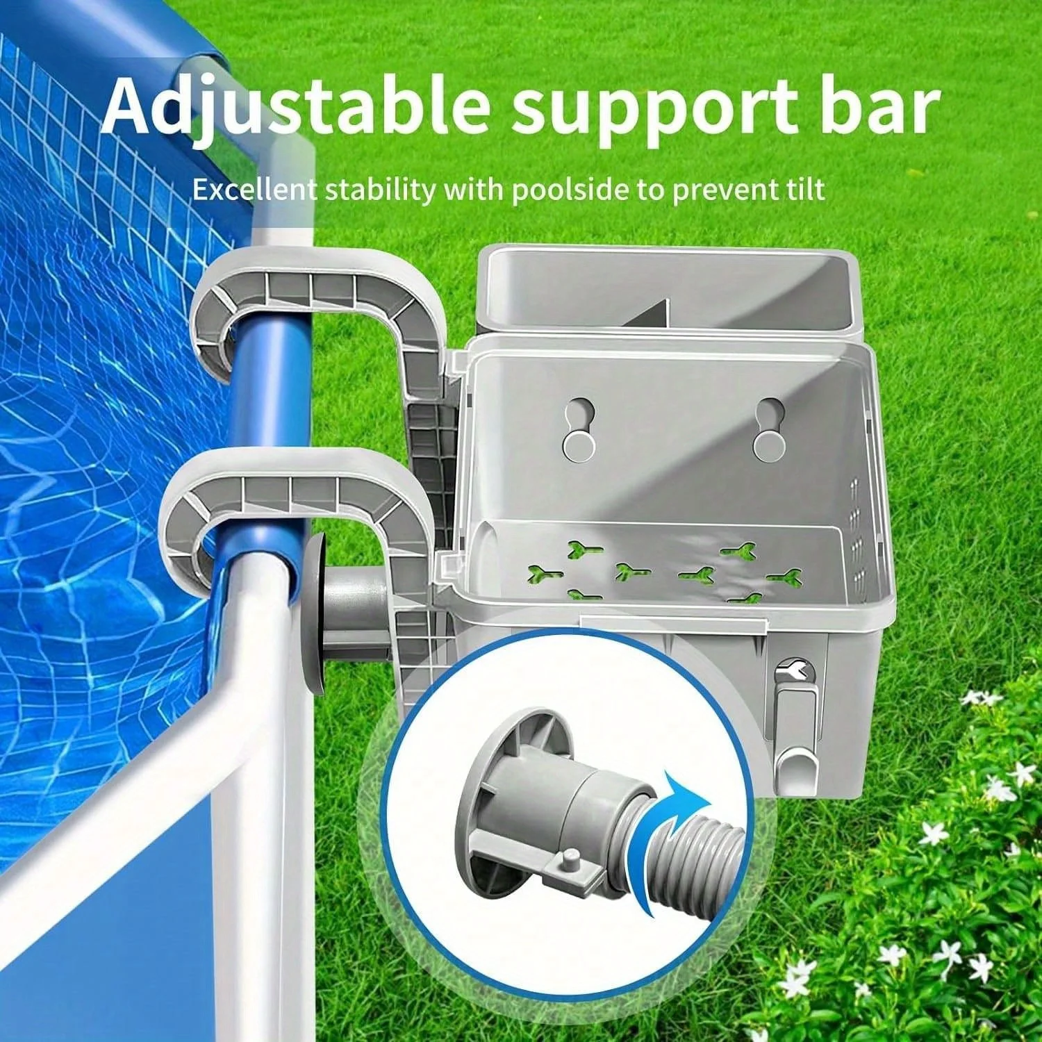 Hanging Pool Storage Basket Adjustable Clamp Pool Side Organizer Tray Drainage Design Cup Holder Towel Hook Frame Swimming Pool view 4