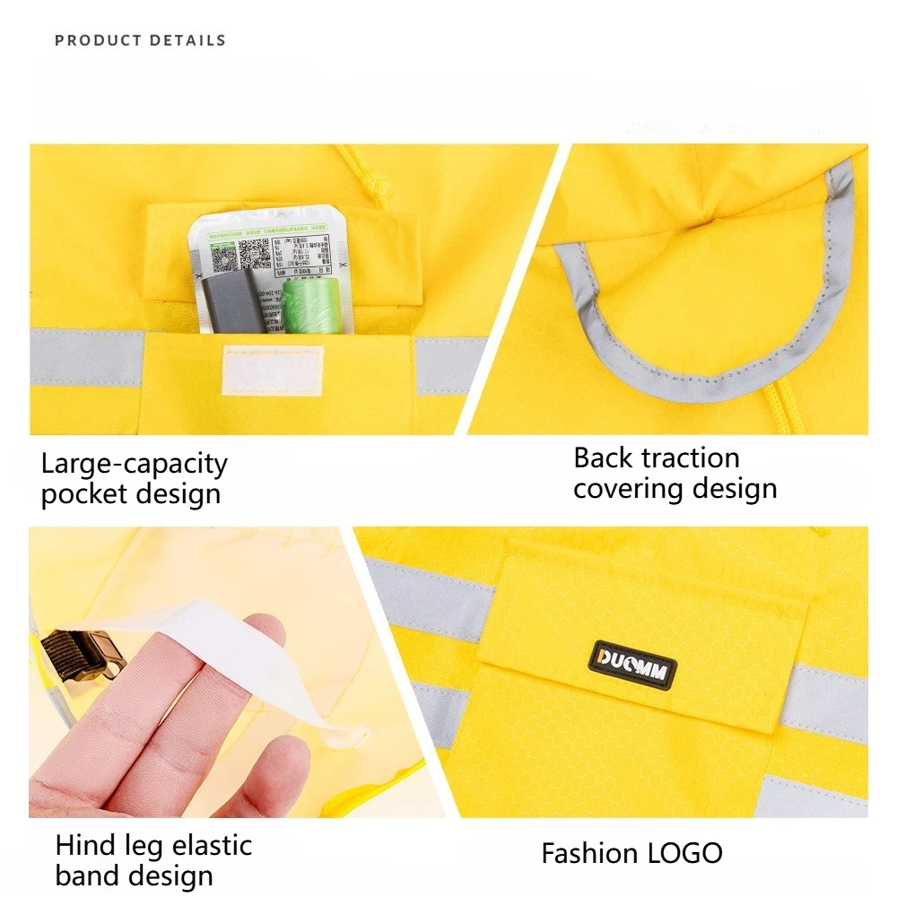 강아지 레인코트, 투명 후드 이중 레이어 조절 가능 강아지 레인 재킷, 반사 보관 포켓이 있는 방수 레인 코트