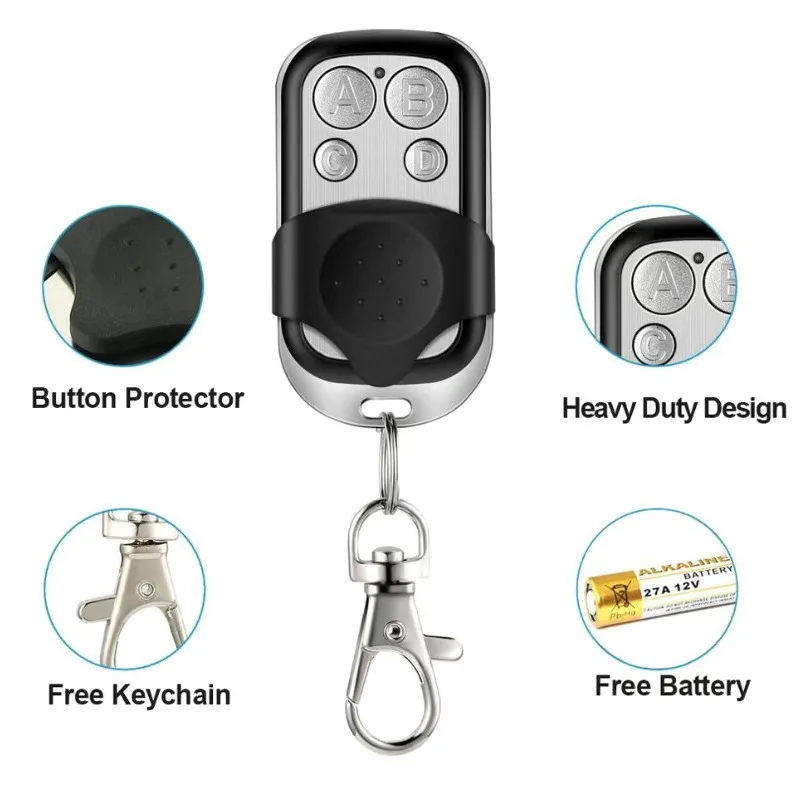 433MHz Universal 4 Tombol Pembuka Pintu Garasi Remote Metal Push Button Remote Control Transmitter ABCD / Kunci Buka Kunci 4 Tombol