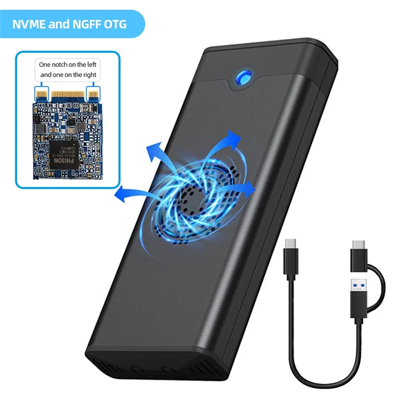 

M.2 NVME NGFF Dual Protocol External SSD Enclosure Adapter With Cooling Fan 10Gbps Type-C 3.1 SSD Box For 2230