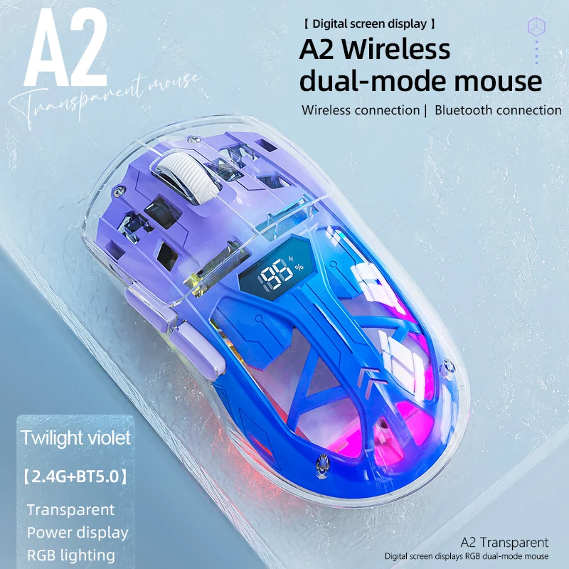 A2 Gaming Mouse Wirless with Digital Screen,Dazzle RGB,FREEWOLF Bluetooth Dual Mode Mouse,4000DPI 5-step adjustment,Bass keys