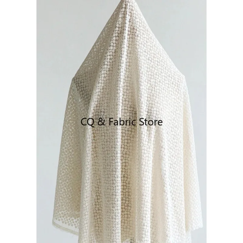 Soft Beige Mesh  Flowers Full Embroidered Lace Fabric DIY Wedding Dress Curtain Doll Clothes Accessories by the meter