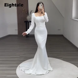 Eightale White Evening Dress for Wedding Party Strapless Mermaid Long Sleeve Customized Arabic Celebrity Prom Gowns