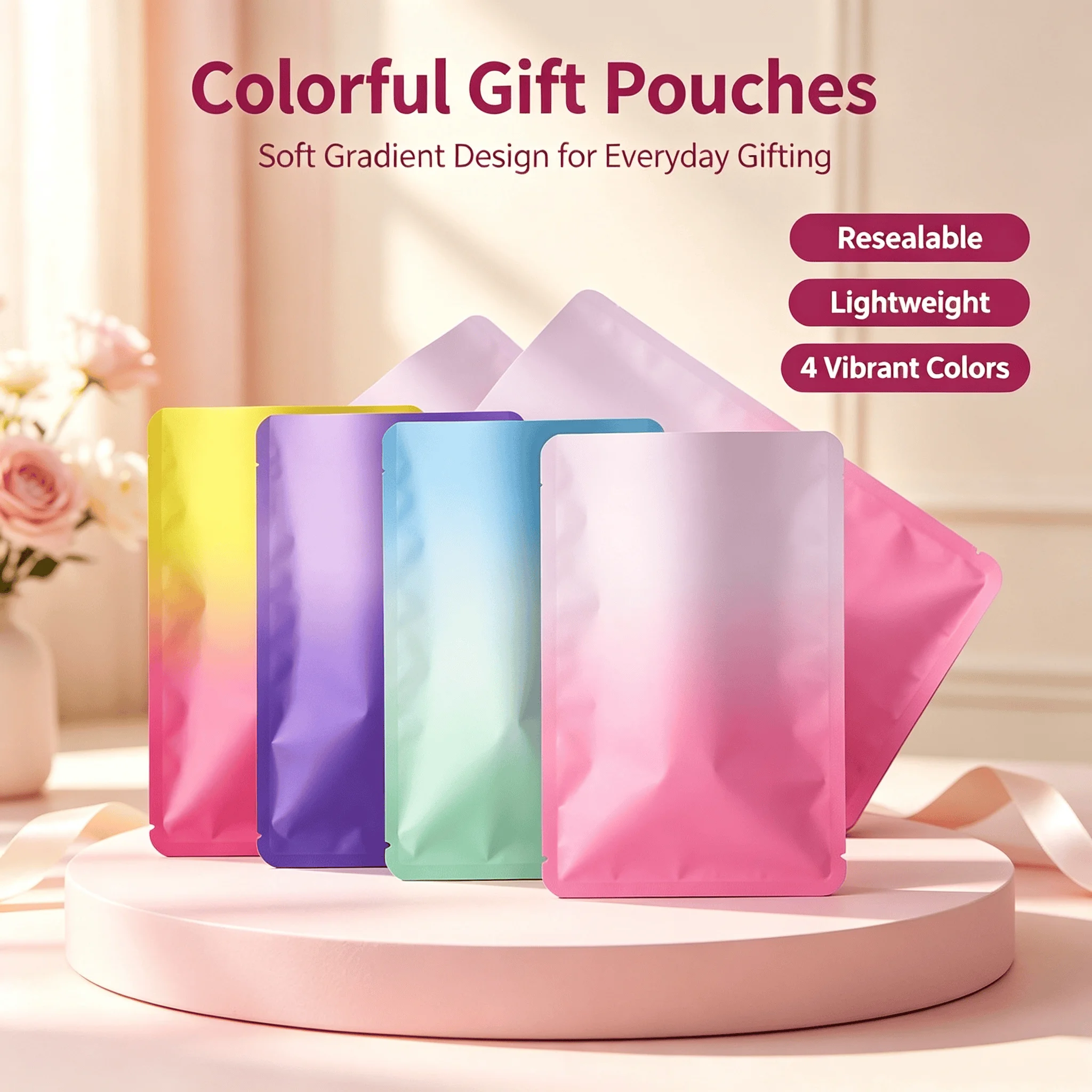 100pcs Hot Seal Straight Side Matte Gradient Aluminium Foil Seal Packaging Bags Candy Jewellery Blind Bags Hot Seal Self Bag