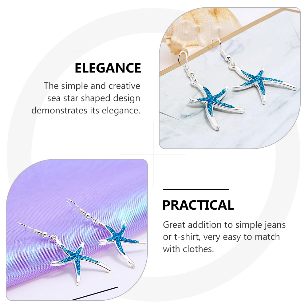 

1 Pair Summer Beach Earrings Sea Star Shaped Glitter Ear Accessories Decorative Ear Hooks For Party Graduation