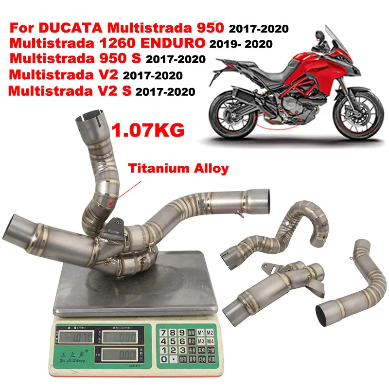 Slip On Motorcycle Exhaust System Titanium Alloy Midddle Link Pipe For DUCATA Multistrada 950 V2 S 1260 ENDURO 2017 - 2020 Years