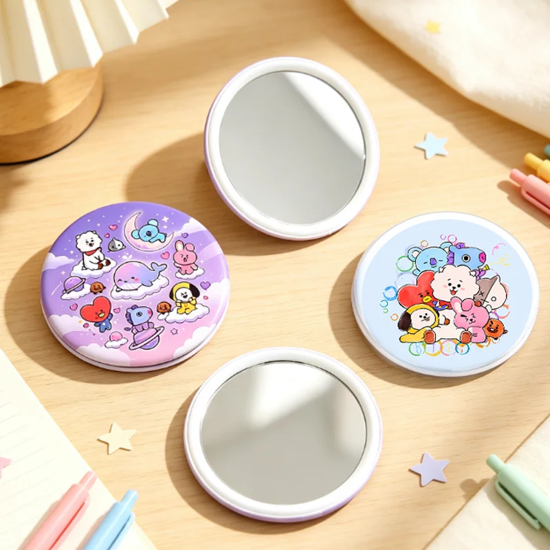 58mm BT21 Cosmetic Decorative Mirror Sweet Pocket Portable Small Circle Mirror Cartoon COOKY TATA RJ Mini Makeup Mirror Gift