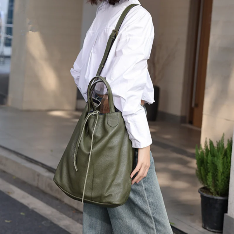 Trend Hobos Bag Single shoulder portable cow Pitot bag Solid color + striped canvas bag double anticlinal body fashion