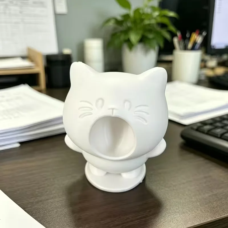 Cute Big Mouth Cat 3D Printed Storage Figurine Cartoon Kitten Mini Multifunctional Desktop Organizer Minimalist Animal Decor