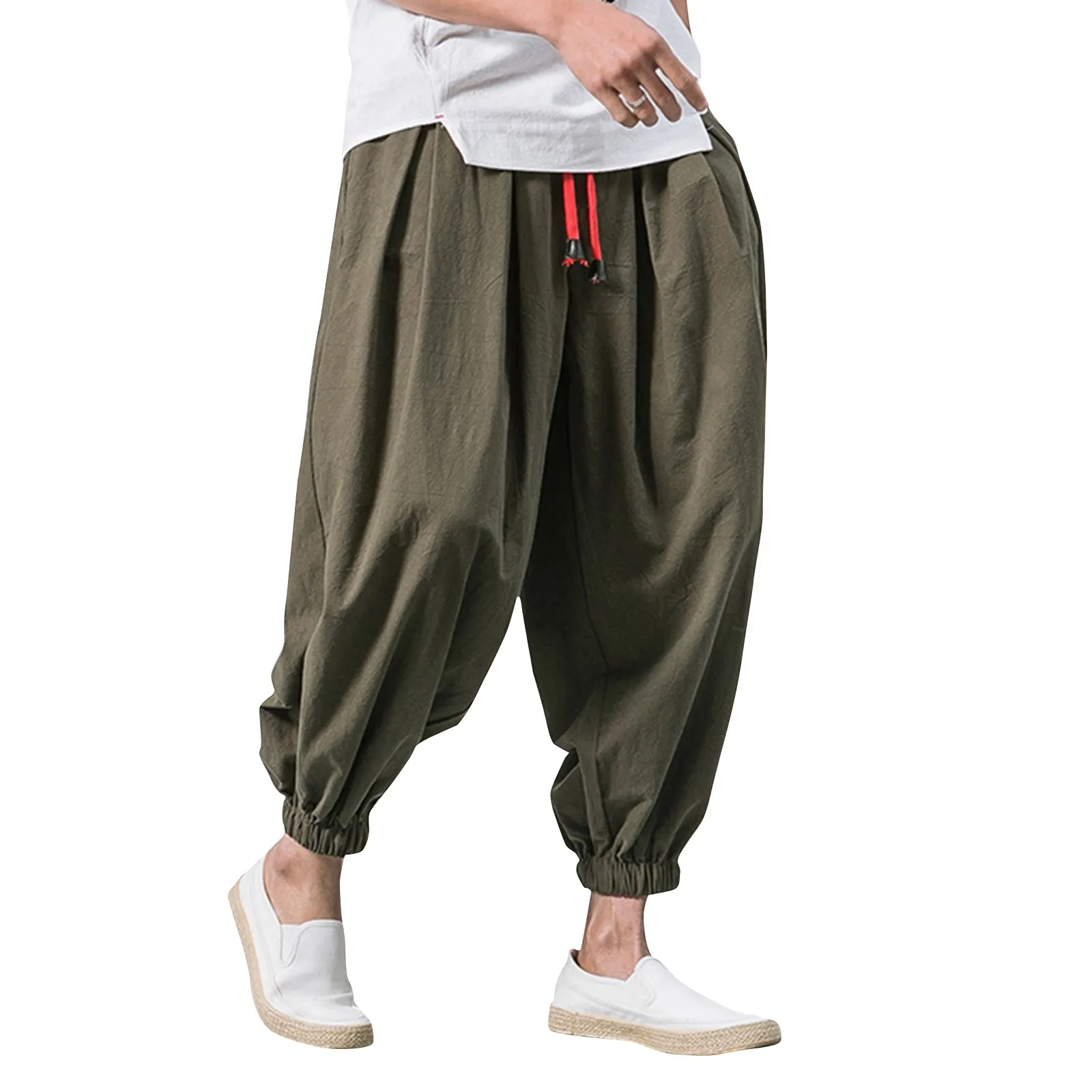 

New Oversize Men Loose Harem Pants Summer Linen Overweight Sweatpants High Quality Casual Brand Trousers Male 2024 New