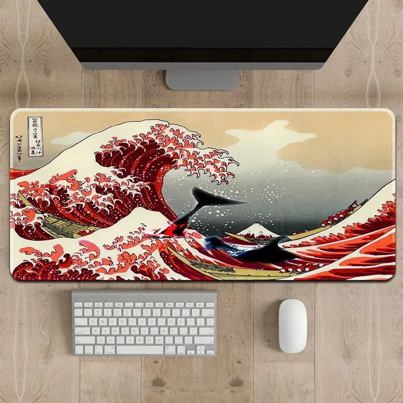 คลื่นแผ่นรองเม้าส์แผ่นรองเมาส์สีฟ้าและสีขาวขนาดใหญ่Mousepads PC Gamer Mousepadโต๊ะทํางานยางแป้นพิมพ์Matsของขวัญ 900x400